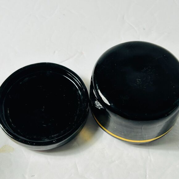 Vintage Lacquered Black Round Trinket Box Gold Accent Elephant Design Asian 3" - Picture 5 of 5
